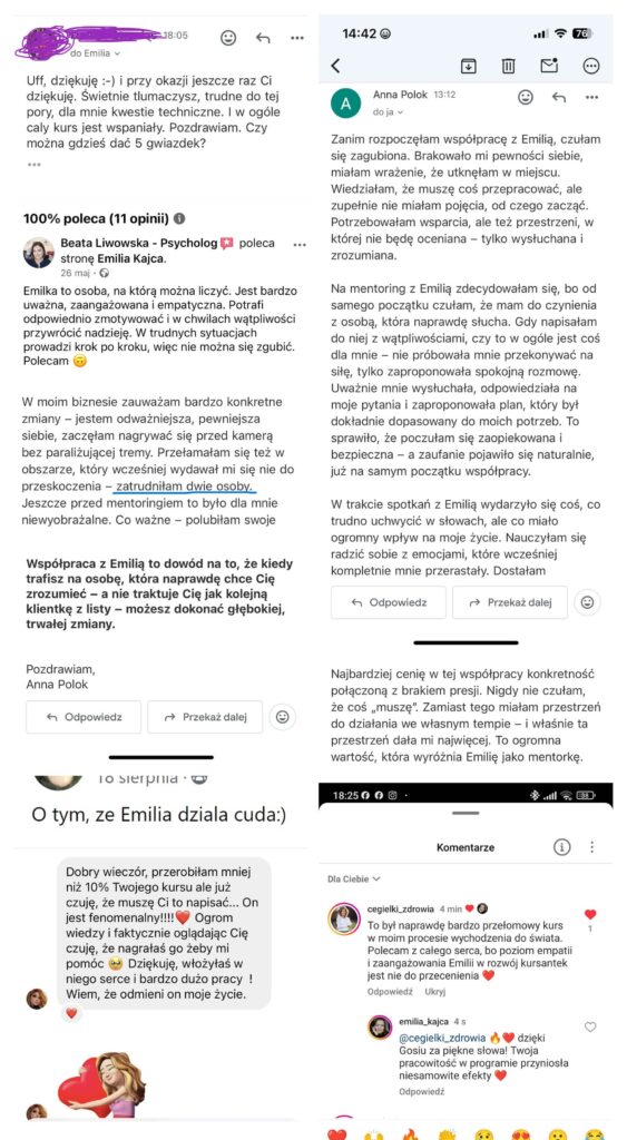 Dowód społeczny i rekomendacja współpracy z zespołem technologicznym Emilii Kajcy
